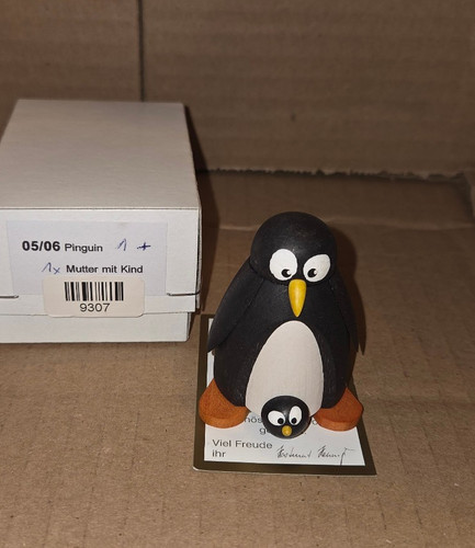 Holz miniatur pinguin mit kind - miniatur,